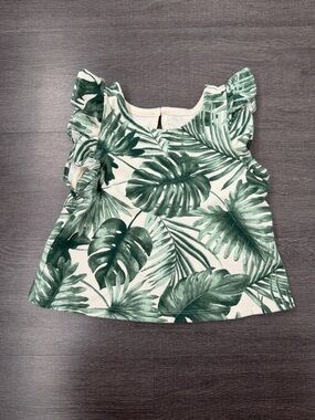 Janie and Jack Green Tropical Leaf Ruffle-Sleeve Girls Top